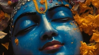 Meditative Krishna Face Close-Up Canvas wall art print | PrintPosters.in